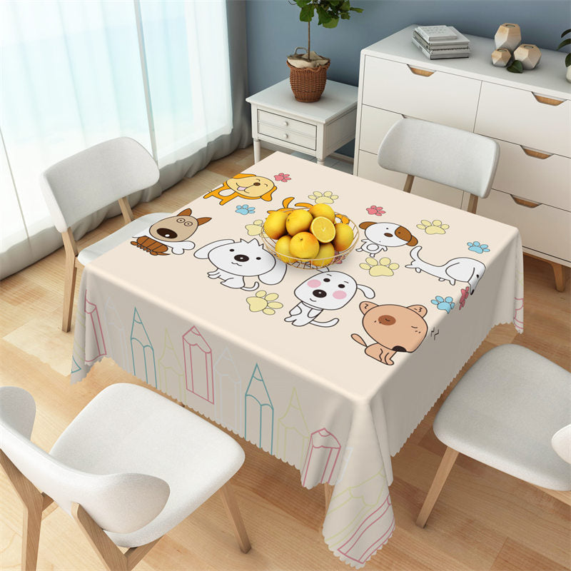 Lofaris Cartoon Dog Paw Colorful Pencil Lines Tablecloth