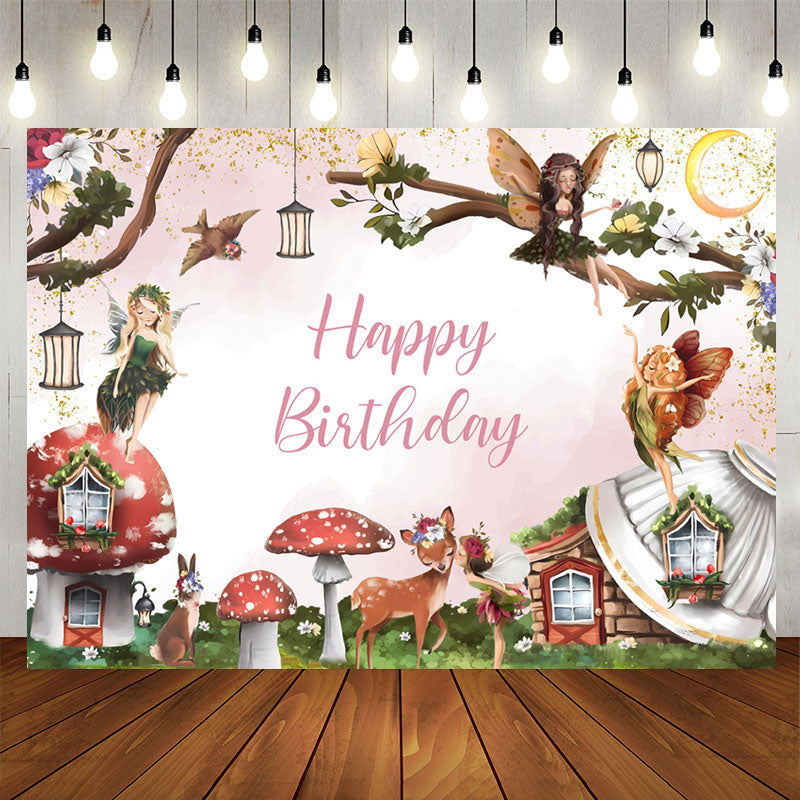 Lofaris Cartoon Fairy Deer Floral Birthday Backdrop For Girl