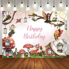 Lofaris Cartoon Fairy Deer Floral Birthday Backdrop For Girl