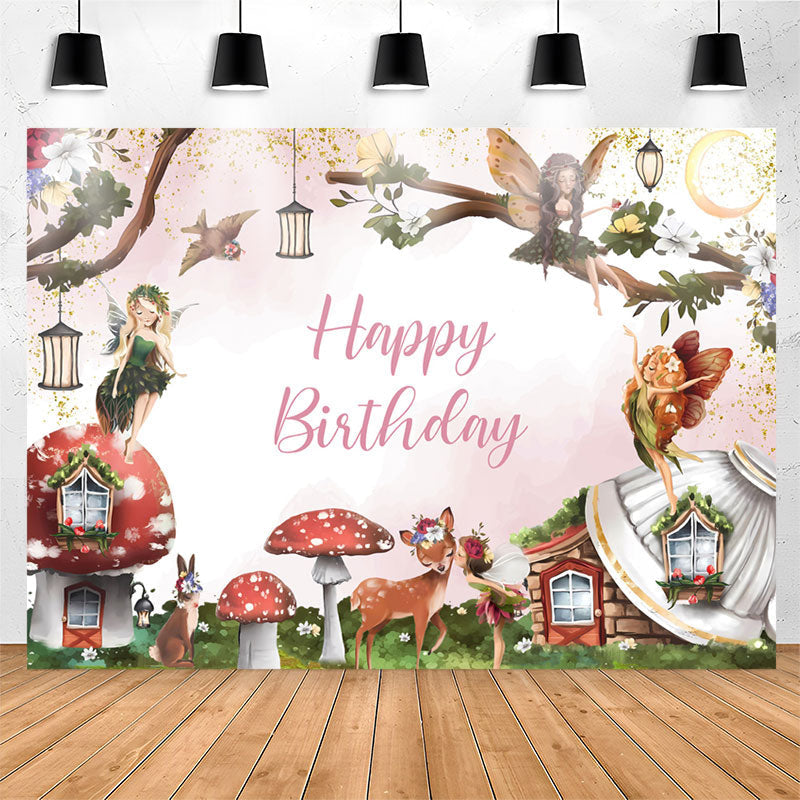 Lofaris Cartoon Fairy Deer Floral Birthday Backdrop For Girl