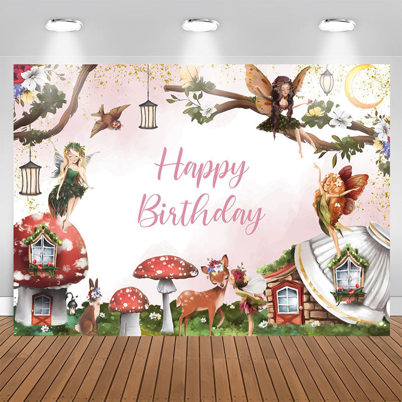 Lofaris Cartoon Fairy Deer Floral Birthday Backdrop For Girl