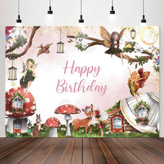 Lofaris Cartoon Fairy Deer Floral Birthday Backdrop For Girl