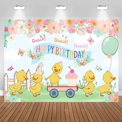 Lofaris Cartoon Floral Yellow Duck Happy Birthday Backdrop