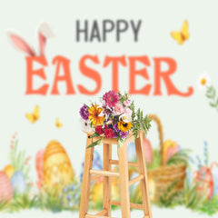 Lofaris Cartoon Grassland Basket Eggs Happy Easter Backdrop