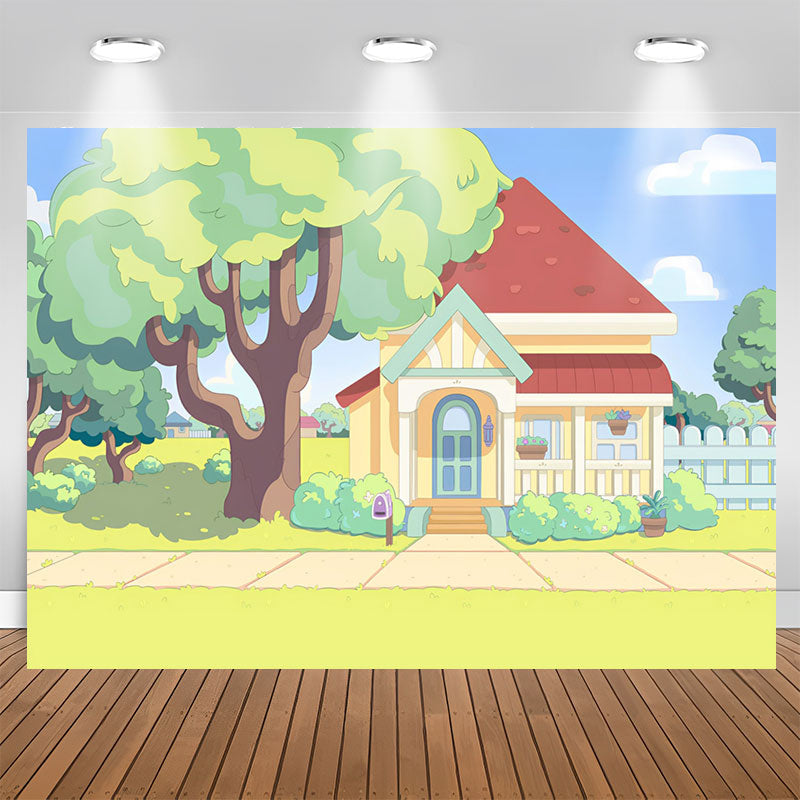 Lofaris Cartoon Lovely House Trees Garden Backdrop For Party