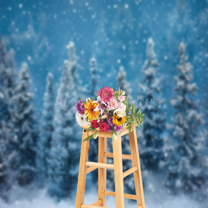 Lofaris Cartoon Pine Forest Snowy Christmas Photo Backdrop