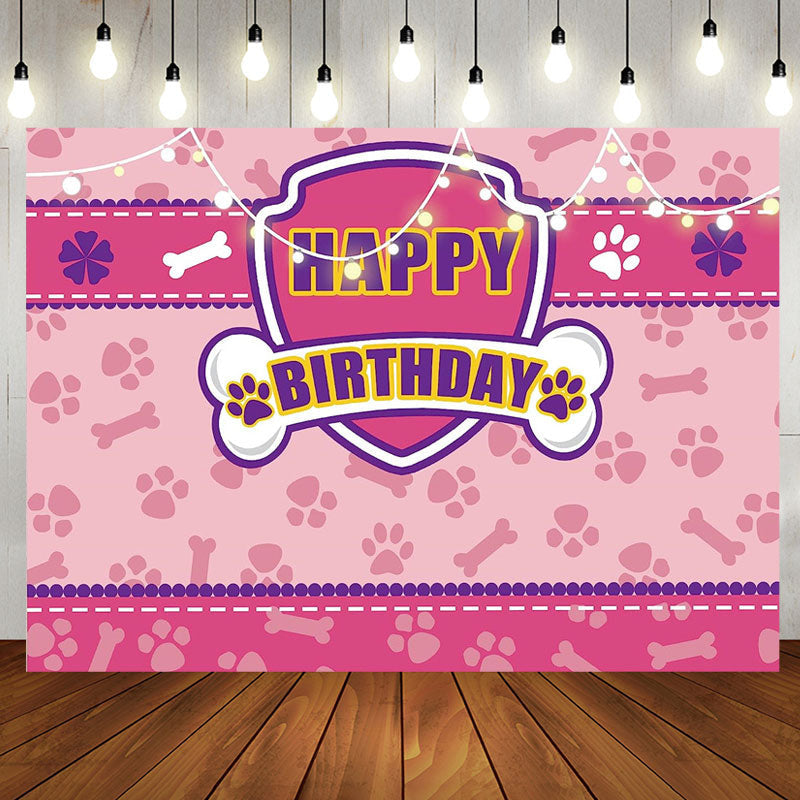 Lofaris Cartoon Pink Paws Bones Birthday Backdrop For Girls