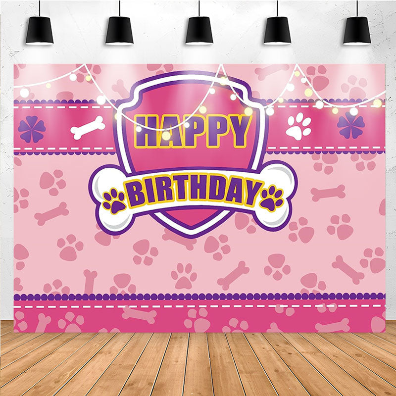 Lofaris Cartoon Pink Paws Bones Birthday Backdrop For Girls
