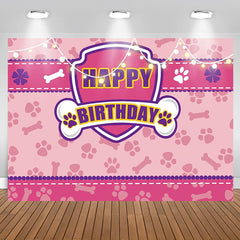Lofaris Cartoon Pink Paws Bones Birthday Backdrop For Girls