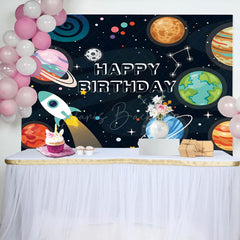 Lofaris Cartoon Planet Rocket Space Boy Birthday Backdrop
