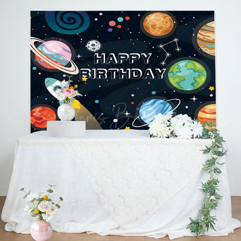 Lofaris Cartoon Planet Rocket Space Boy Birthday Backdrop