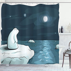 Lofaris Cartoon Polar Bear Night Christmas Shower Curtain