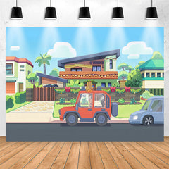 Lofaris Cartoon Pretty Neighbor House Car Birthday Backdrop