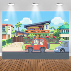 Lofaris Cartoon Pretty Neighbor House Car Birthday Backdrop