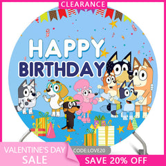 Lofaris (Ship In 24HR) Cartoon Sheepdog Blue Happy Birthday Round Backdrop