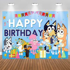 Lofaris Cartoon Sheepdog Blue Theme Happy Birthday Backdrop