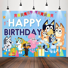 Lofaris Cartoon Sheepdog Blue Theme Happy Birthday Backdrop
