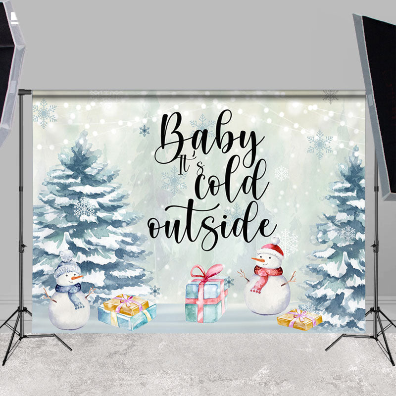 Lofaris Cartoon Snowman Winter Tree Theme Baby Shower Backdrop