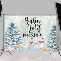 Lofaris Cartoon Snowman Winter Tree Theme Baby Shower Backdrop