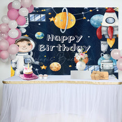 Lofaris Cartoon Space Cosmonaut Rocket Birthday Backdrop