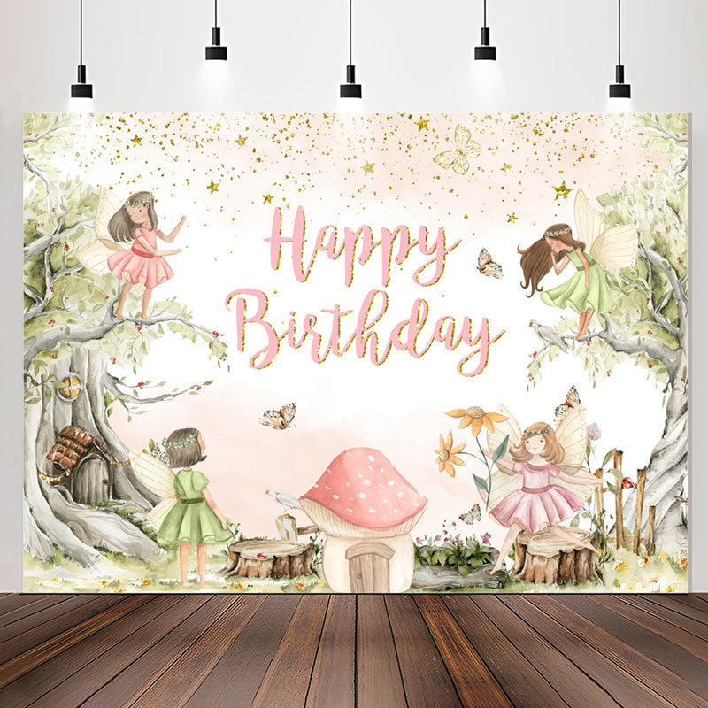 Lofaris Cartoon Tree Mushroom Elf Birthday Backdrop For Girl