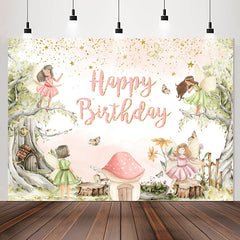 Lofaris Cartoon Tree Mushroom Elf Birthday Backdrop For Girl