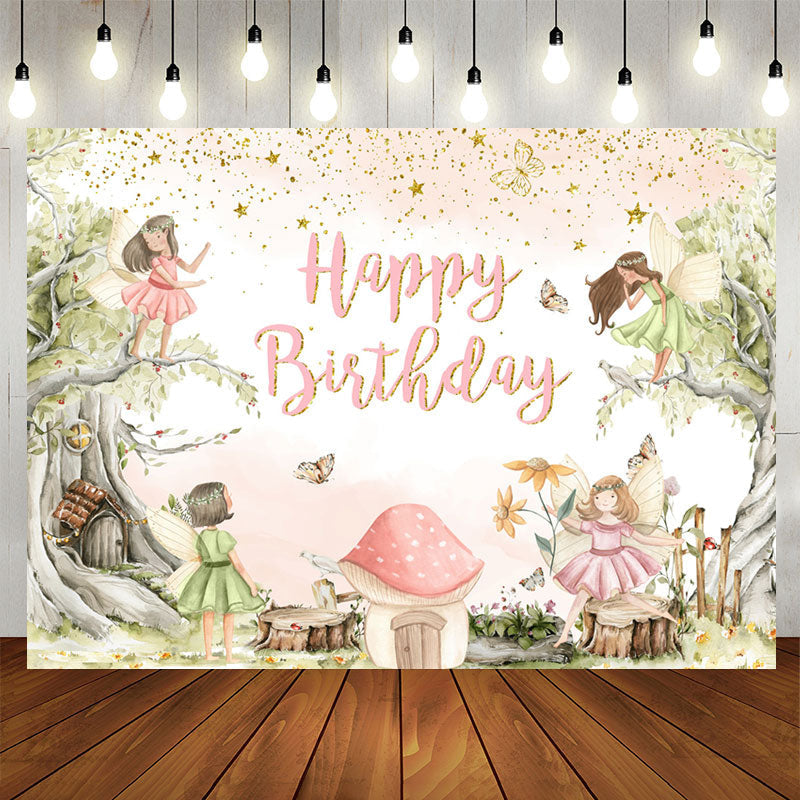 Lofaris Cartoon Tree Mushroom Elf Birthday Backdrop For Girl