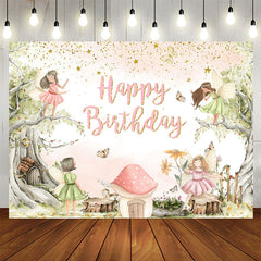 Lofaris Cartoon Tree Mushroom Elf Birthday Backdrop For Girl