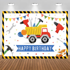 Lofaris Cartoon Truck Tool White Happy Birthday Backdrop