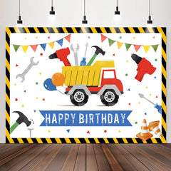 Lofaris Cartoon Truck Tool White Happy Birthday Backdrop