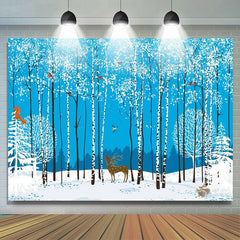 Lofaris Cartoon Winter Forest Tree Animals Photo Backdrop