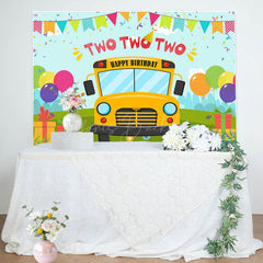 Lofaris Cartoon Yellow Bus Balloon Gift 2nd Birthday Backdrop