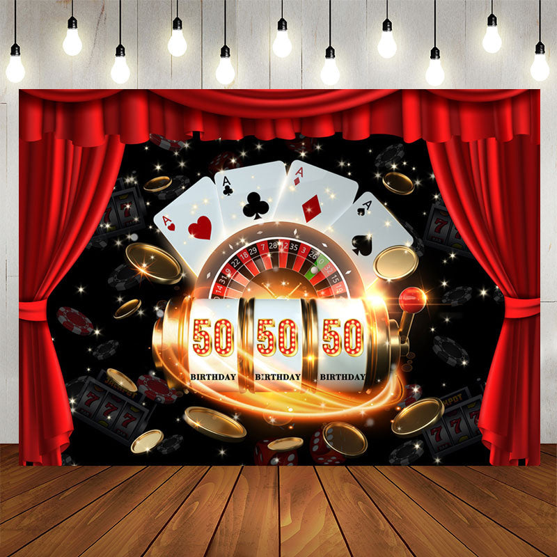 Lofaris Casino Poker Dice Red Curtain 50th Birthday Backdrop
