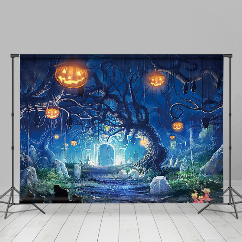 Lofaris Castle Forest Terror Pumpkin Halloween Backdrop