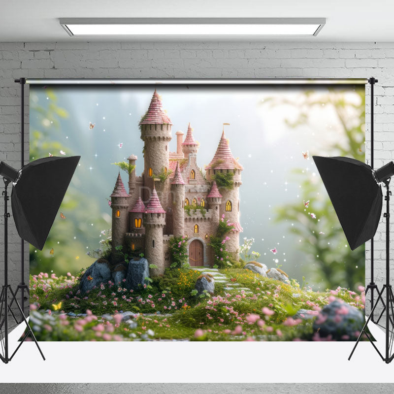 Lofaris Castle Grass Floral Butterfly Spring Photo Backdrops