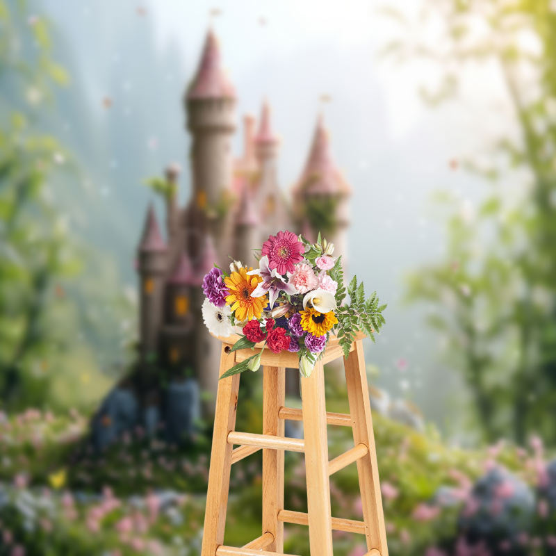 Lofaris Castle Grass Floral Butterfly Spring Photo Backdrops