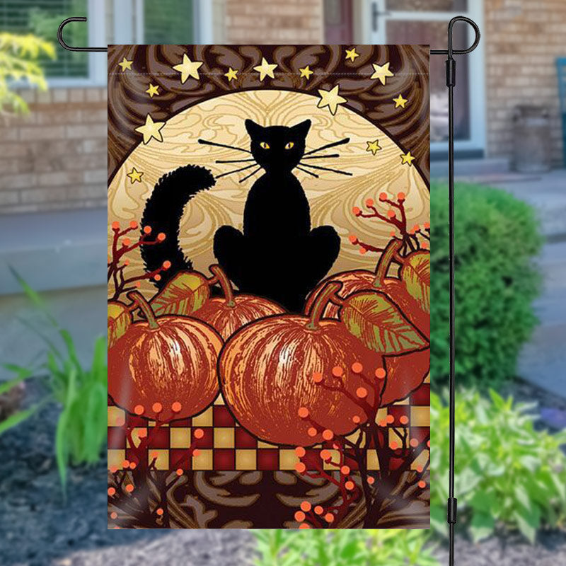 Lofaris Cat Pumpkin Stars Halloween Waterproof Garden Flag