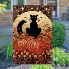 Lofaris Cat Pumpkin Stars Halloween Waterproof Garden Flag