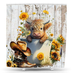 Lofaris Cattle Sunflower Wood Cowboy Boot Shower Curtain