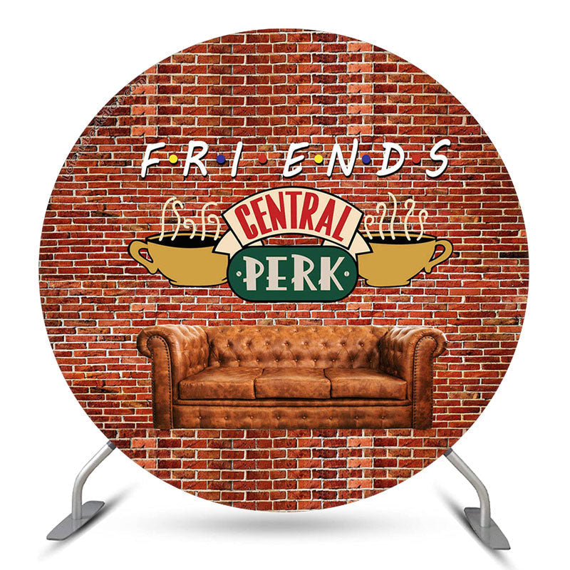 Lofaris Central Perk Red Brick Wall Circle Party Backdrop