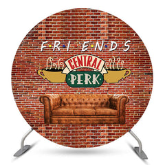 Lofaris Central Perk Red Brick Wall Circle Party Backdrop
