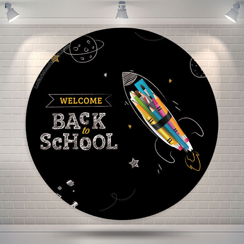 Lofaris Chalk Drawing Round Back to School Backdrop Cover