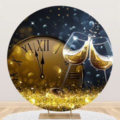 Lofaris Champagne Clock Grey Bokeh Round New Year Backdrop
