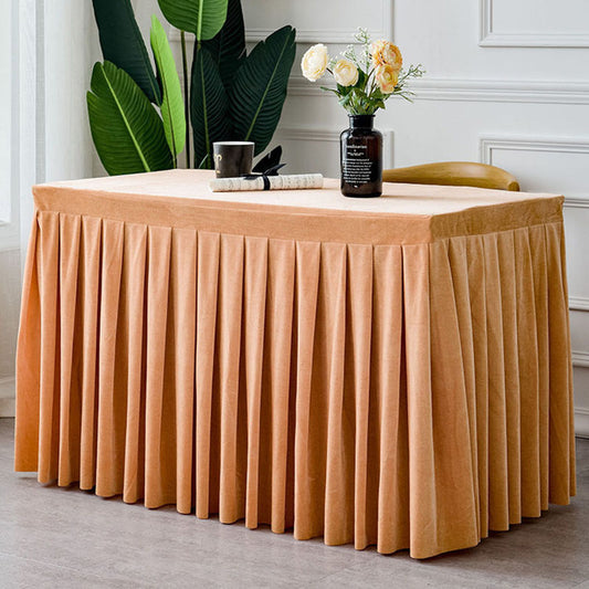 Lofaris Champagne Fitted Velvet Rectangle Table Skirts Cover