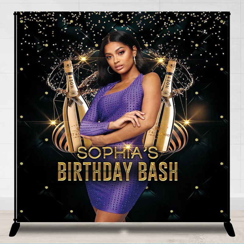 Lofaris Champagne Glitter Charm Custom Photo Birthday Backdrop