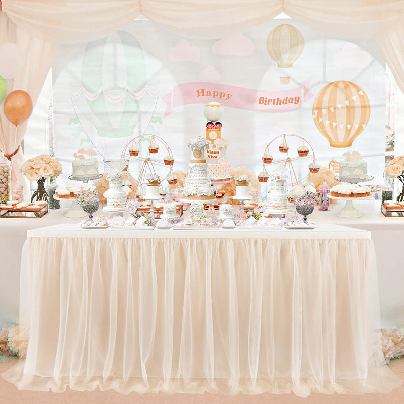 Lofaris Champagne Rectangle Tulle Ruffle Banquet Table Skirt