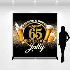 Lofaris Cheers Glitter Black Custom 65th Birthday Backdrop