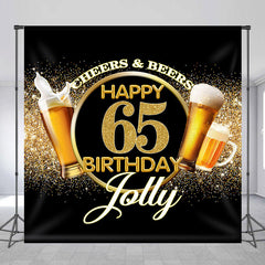 Lofaris Cheers Glitter Black Custom 65th Birthday Backdrop