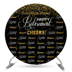 Lofaris Cheers Gold Glitter Black Circle Retirement Backdrop