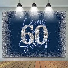 Lofaris Cheers To Sixty Blue Silver 60th Birthday Backdrop